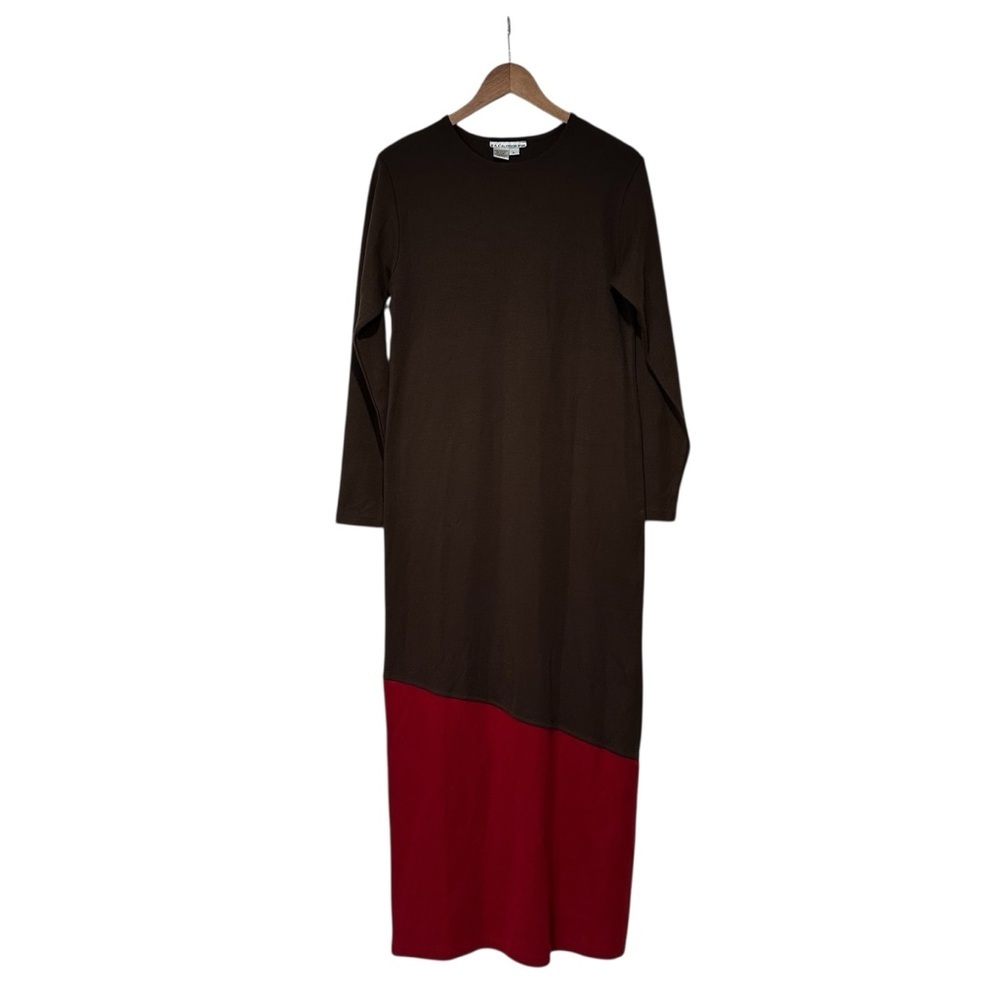 Vintage I.K.C. for Country Wear L Chocolate Brown Color Block Wool Maxi Dress